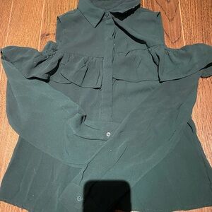 Streetwear Society Dark Green Ruffle Blouse